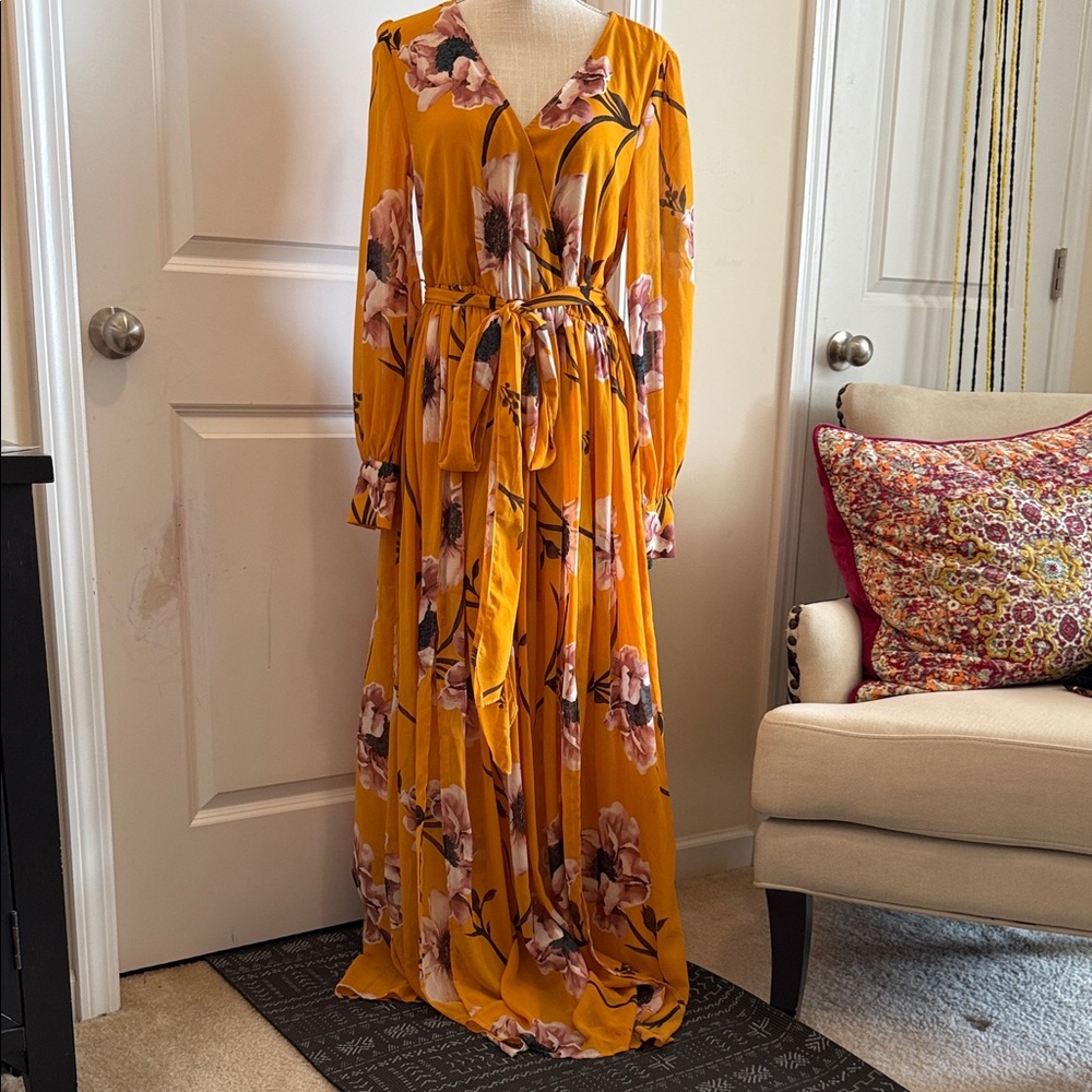 Fashion Nova Mustard Floral Maxi Dress - Picture 6 of 6